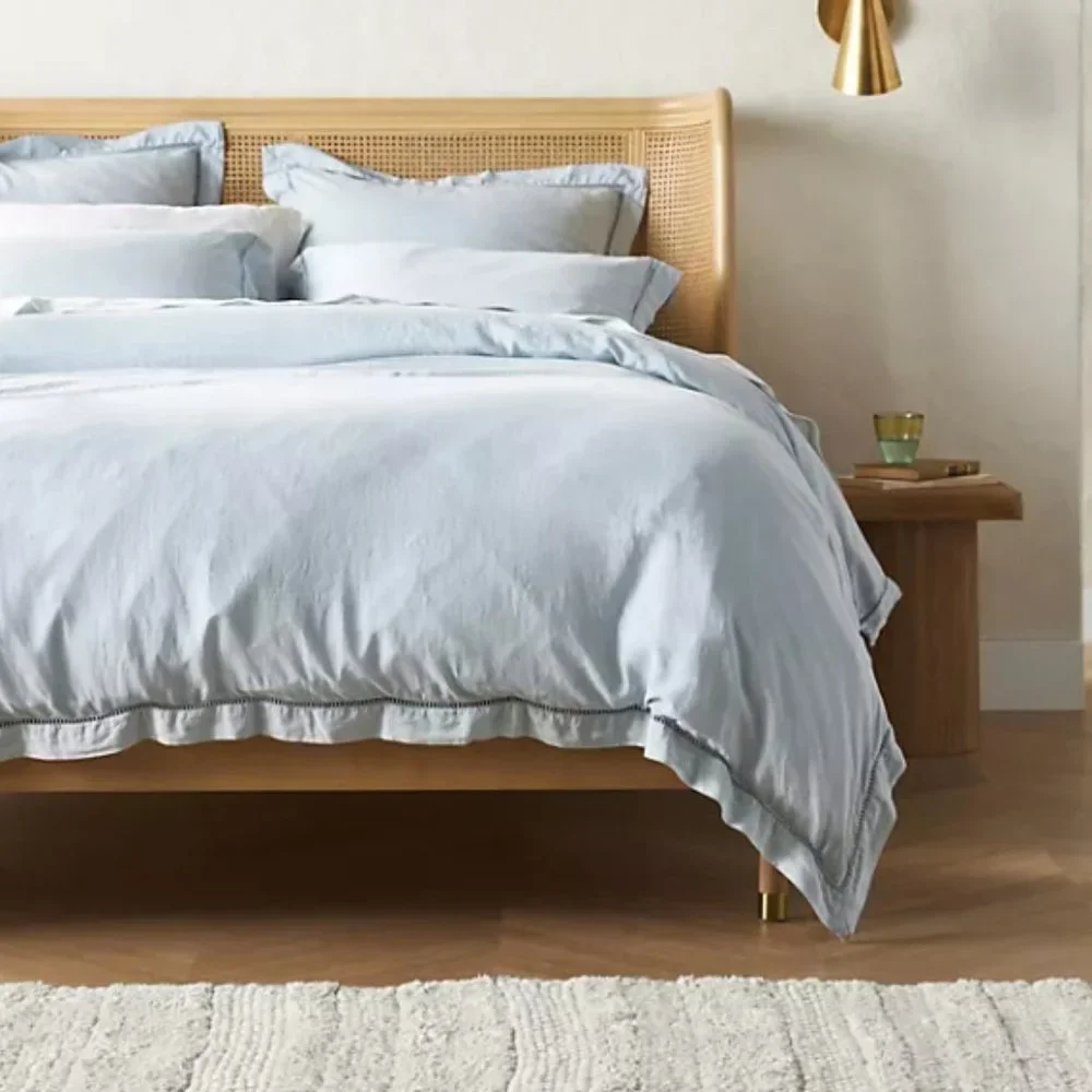 Anthropologie Embroidered Linen Blend Duvet Cover